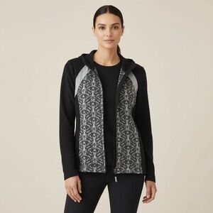 Anthropologie Pure + Good Black and Gray Patterned Full-Zip Hooded Sweatshirt